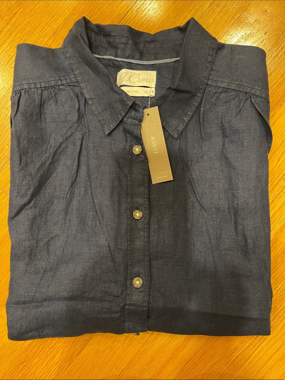 J. Crew Navy Short-Sleeve Button-Front Linen Shirt - Picture 7 of 7